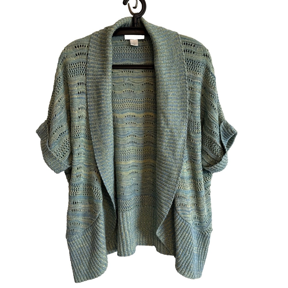 Christopher & Banks Open Knit Short Sleeve Cardigan L Officecore Cottagecore